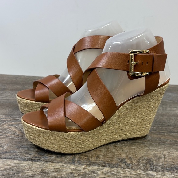 Michael Kors CELIA Mid Wedge Espadrille Sandals -Luggage Size 9 - Picture 1 of 11